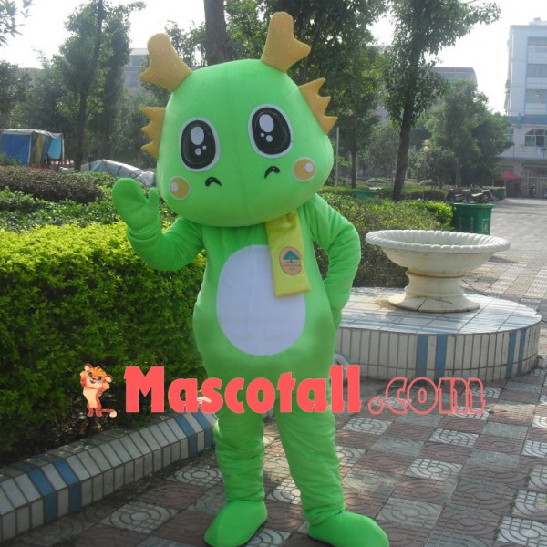 Shiny Eyes Green Cartoon Dragon Mascot Costume