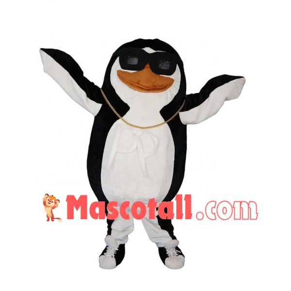 Gangster Penguin Wearing Gold Chain Mascot Costume