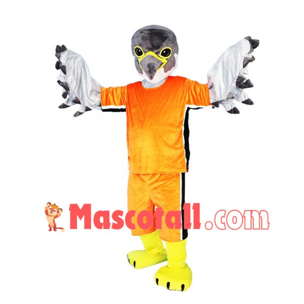 Goalkeeper Falcon In Orange Sportswear Mascot Costume
