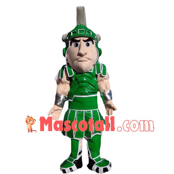 Green Armor Samurai With Low Morale Mascot Costume