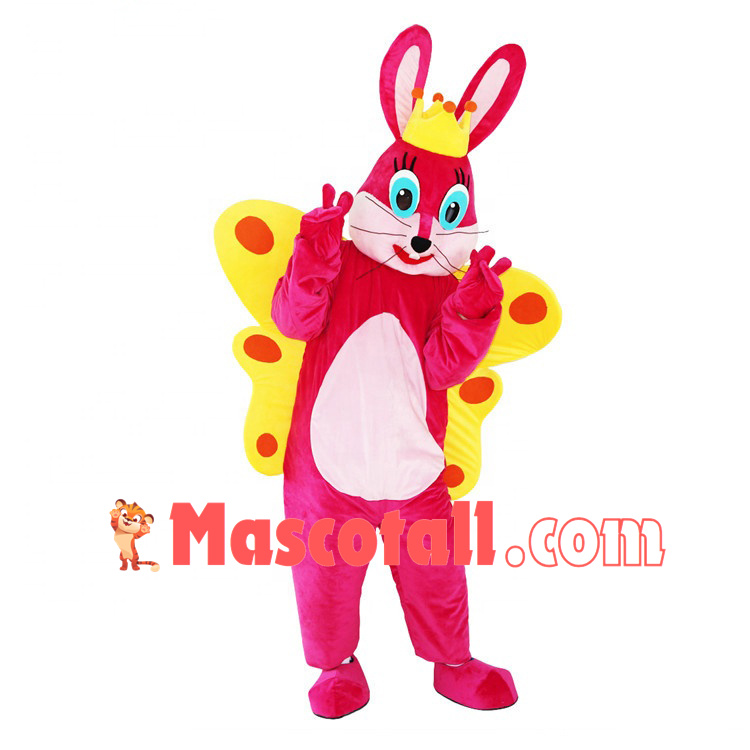 Crown Pink Rabbit Mascot Costume for Birthday Party