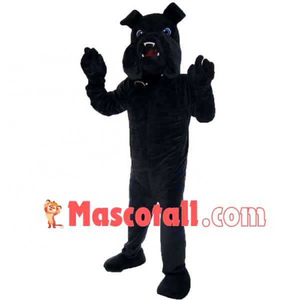 Tethered Collar Black Bulldog Mascot Costume