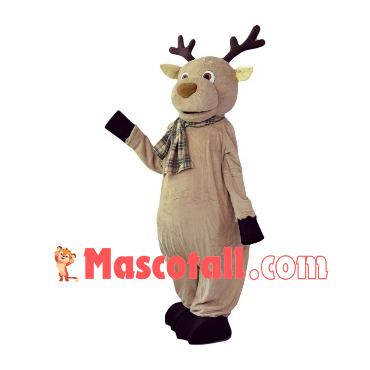 Cold Fawn Wearing Checkered Scarf Mascot Costume
