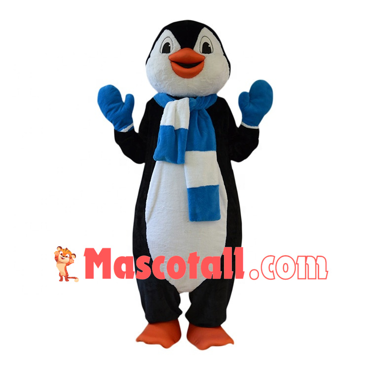 Tall Penguin Wearing Warm Gloves Mascot Costume