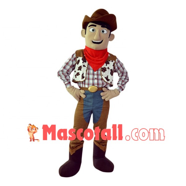 Enthusiastic Cowboy In Red Scarf Mascot Costume