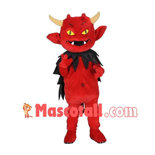 Red Demon Wearing Feather Cape Mascot Costume