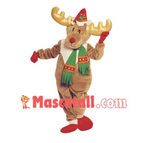 Christmas Window Elk With Golden Horns Mascot Costume