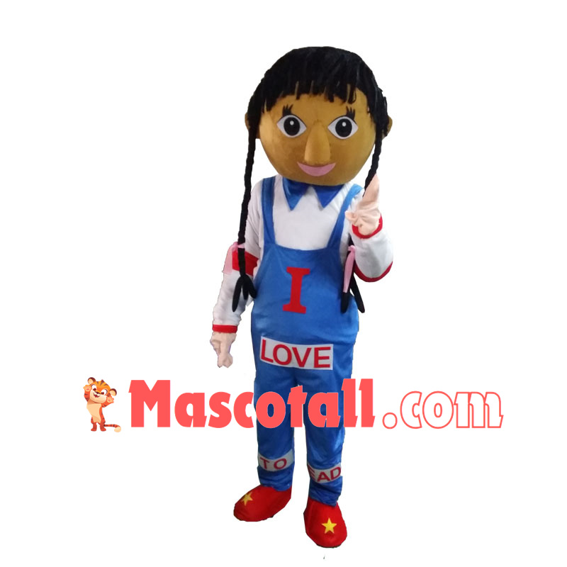 Black Schoolgirl With Long Braids Mascot Costume