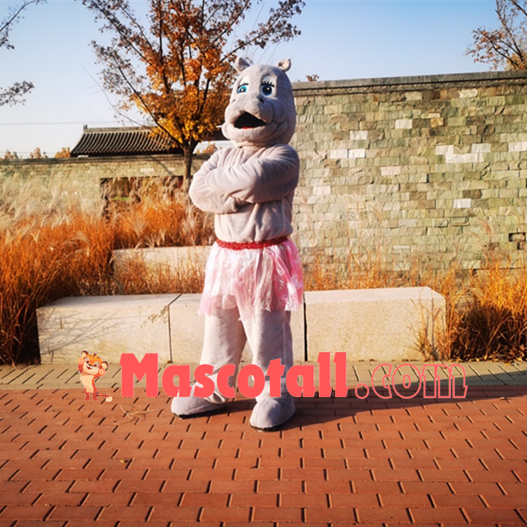 Haughty Hippo In Short Skirt Mascot Costume