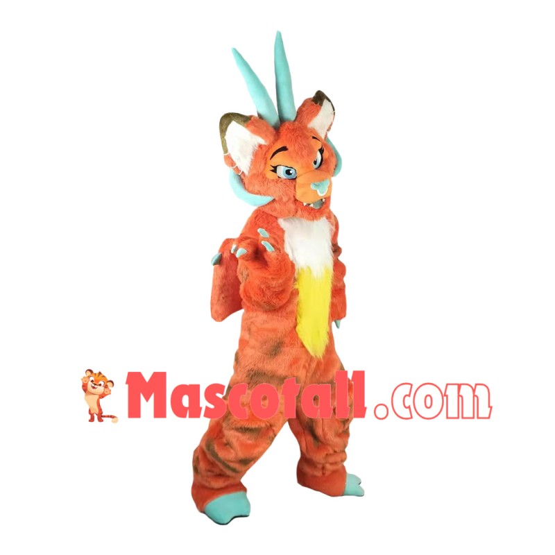 Mutant Long-horned Orange Wolf Mascot Costume