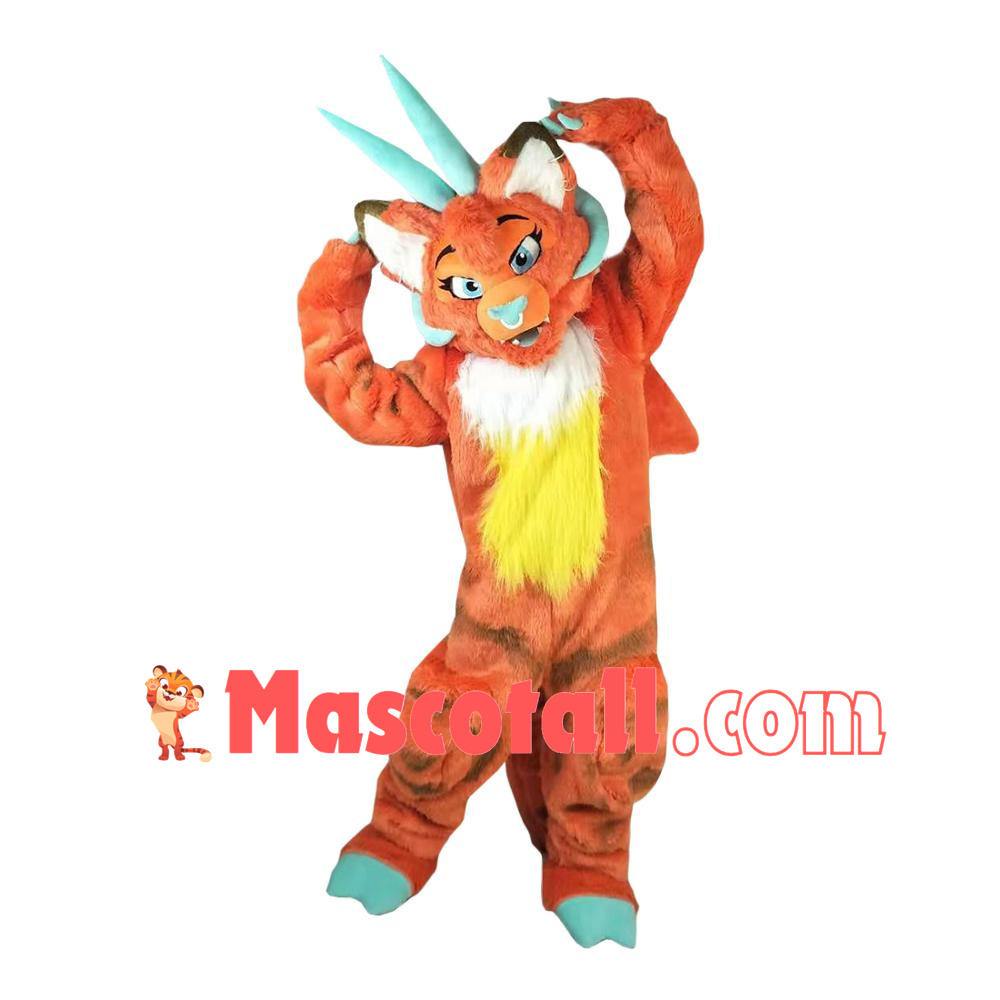 Mutant Long-horned Orange Wolf Mascot Costume
