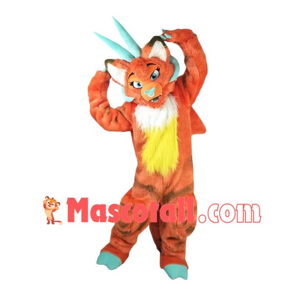 Mutant Long-horned Orange Wolf Mascot Costume