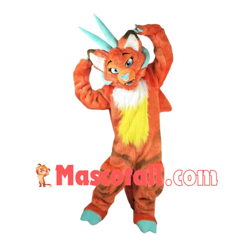Mutant Long-horned Orange Wolf Mascot Costume