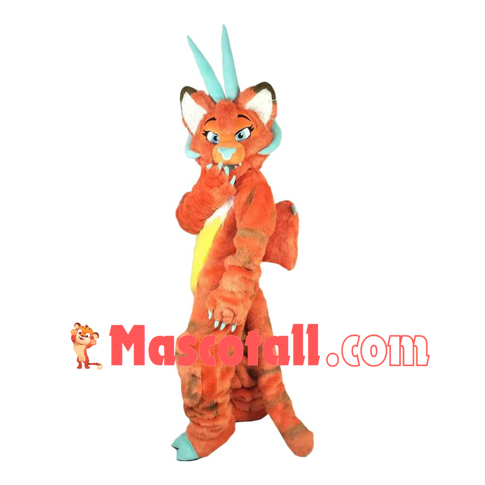 Mutant Long-horned Orange Wolf Mascot Costume