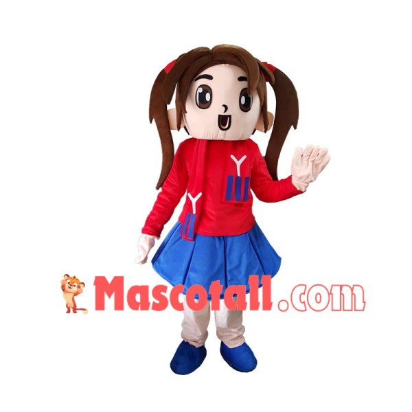 Girl Young Pioneer In Pleated Skirt Mascot Costume