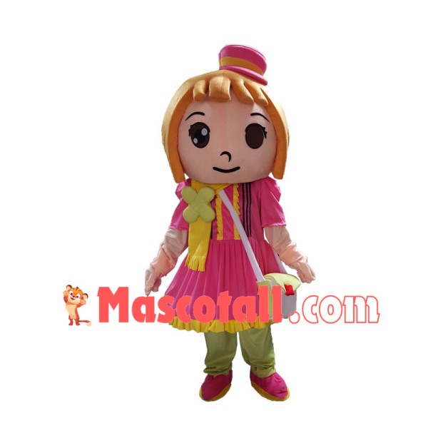 Little Kindergarten Girl With Shoulder Bag Mascot Costume