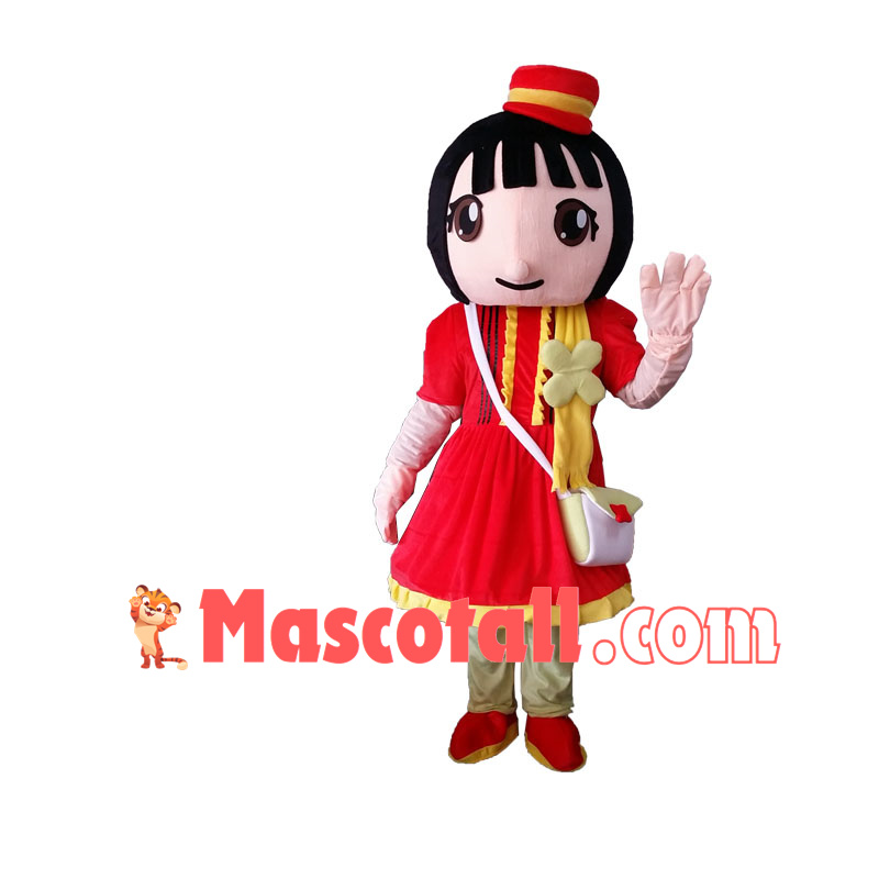 Little Kindergarten Girl With Shoulder Bag Mascot Costume