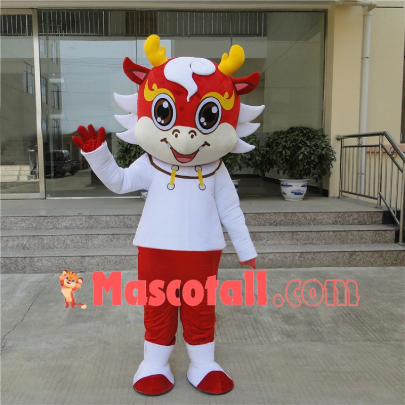 Festive Red Chinese Dragon Mascot Costume