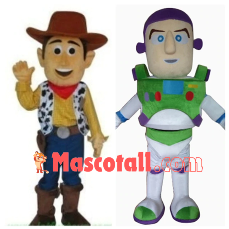 Cowboy Woody and Buzz Lightyear Cartoon Mascot Costume