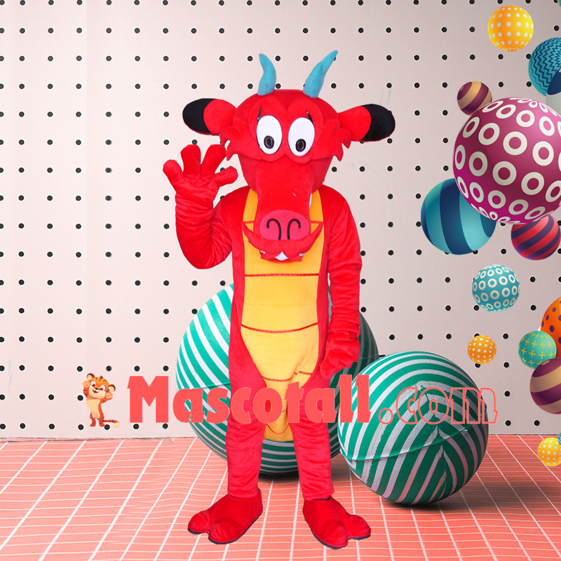Classic Style Dragon With Blue Horns Mascot Costume