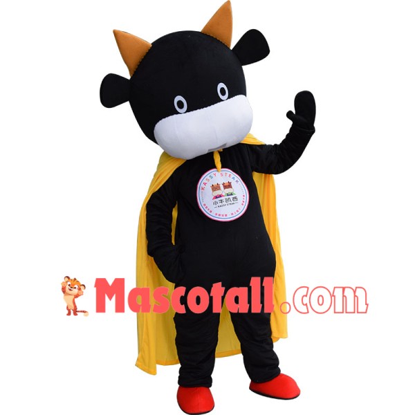 Cartoon Black Calf Wearing Cloak Mascot Costume