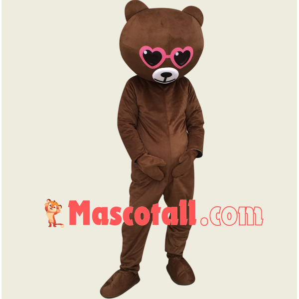 Brown Bear With Heart-shaped Sunglasses Mascot Costume