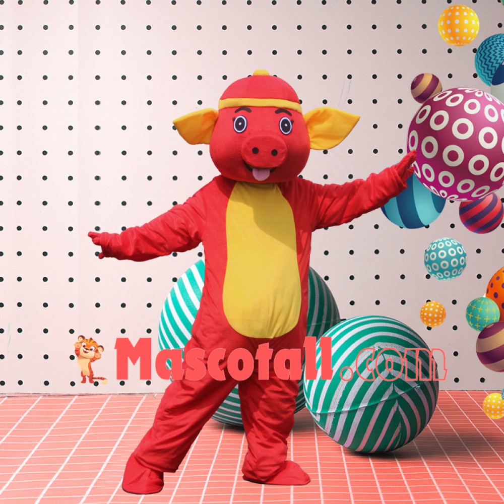 Overjoyed Bright Cartoon Pig Mascot Costume