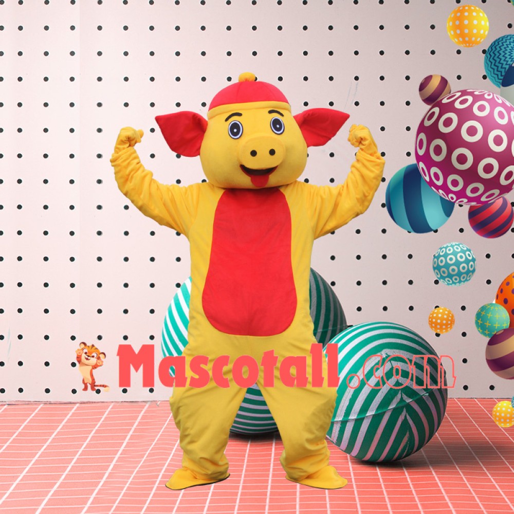 Overjoyed Bright Cartoon Pig Mascot Costume