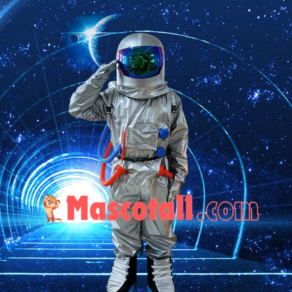 The Great Astronaut In Silver Aviation Suit Mascot Costume