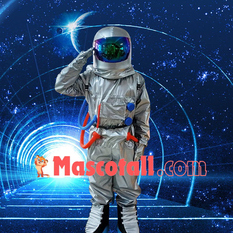 The Great Astronaut In Silver Aviation Suit Mascot Costume