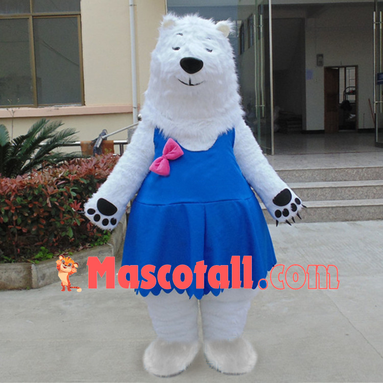 Smug Polar Bear In Blue Vest Dress Mascot Costume