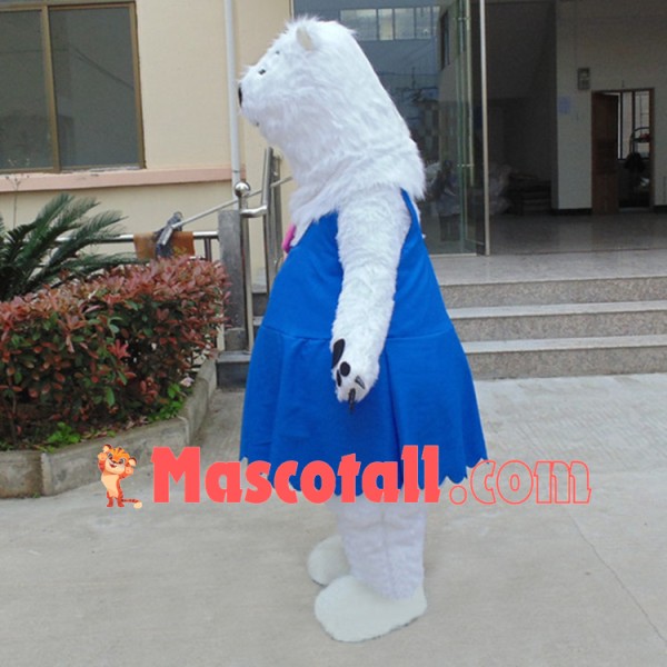 Smug Polar Bear In Blue Vest Dress Mascot Costume