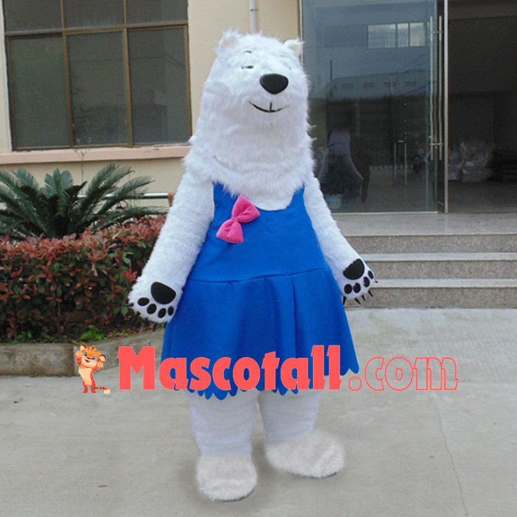 Smug Polar Bear In Blue Vest Dress Mascot Costume