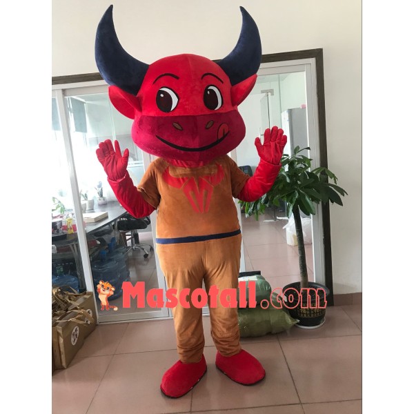 Lively Red Bull In The Bodysuit Mascot Costume