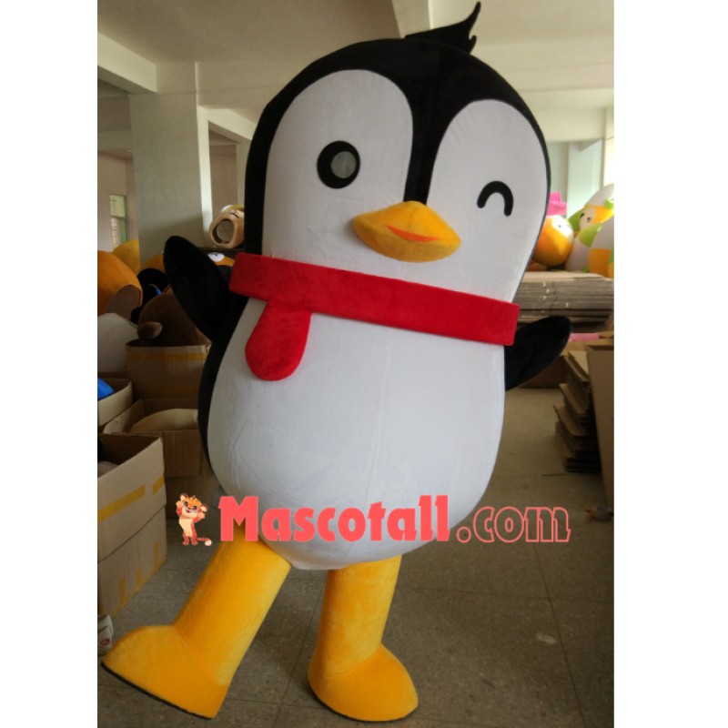 Cute Cartoon Winking Penguin Mascot Costume