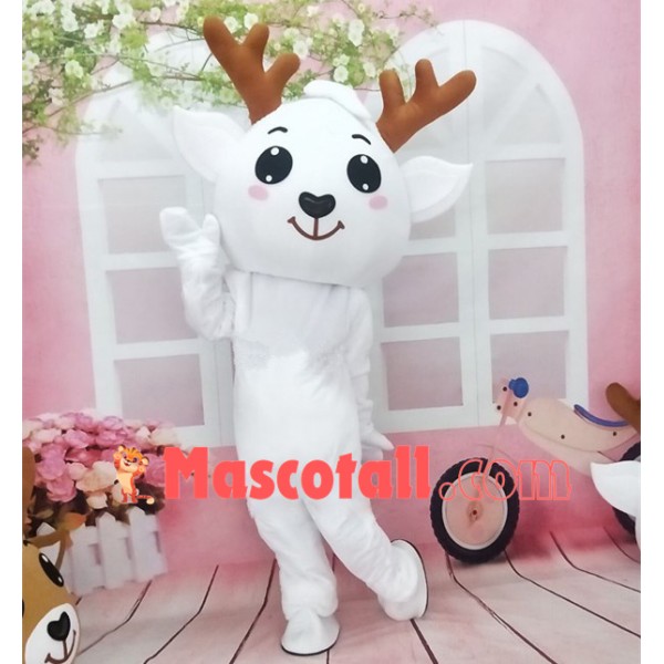 Festive Pure White Fawn Mascot Cartoon Costume