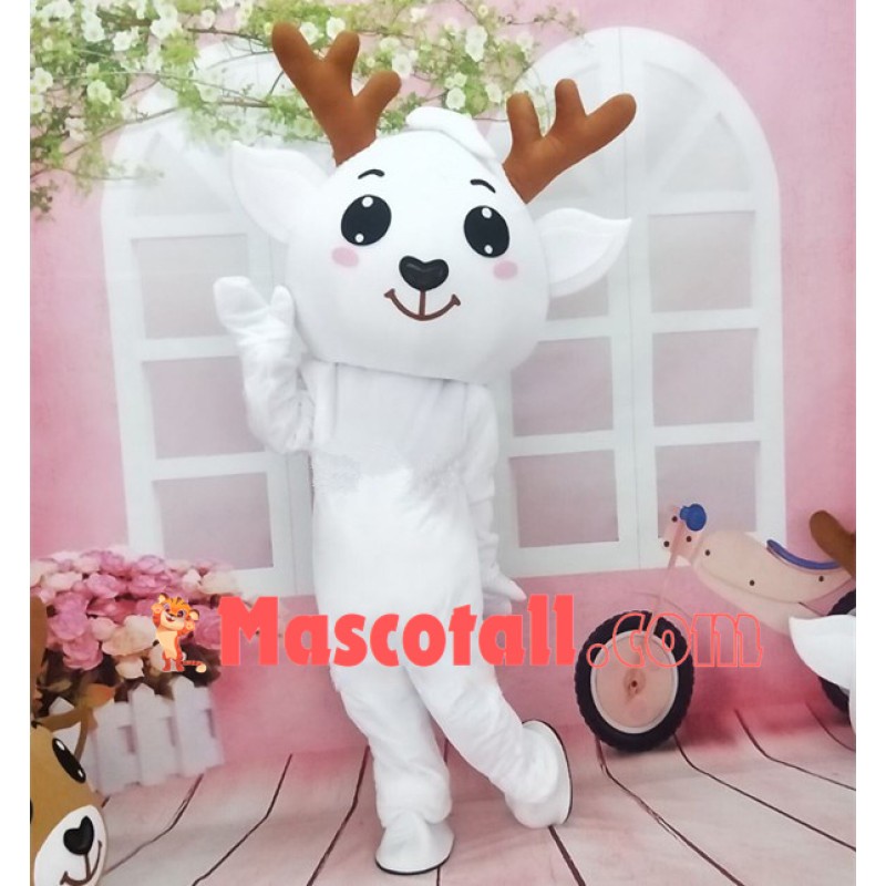 Festive Pure White Fawn Mascot Cartoon Costume