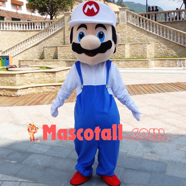 Fashion Cartoon Mario With White Hat Mascot Costume