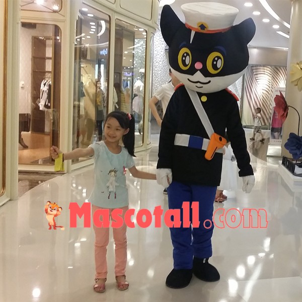 Black Cat Sheriff Mascot Childhood Cartoon Costume