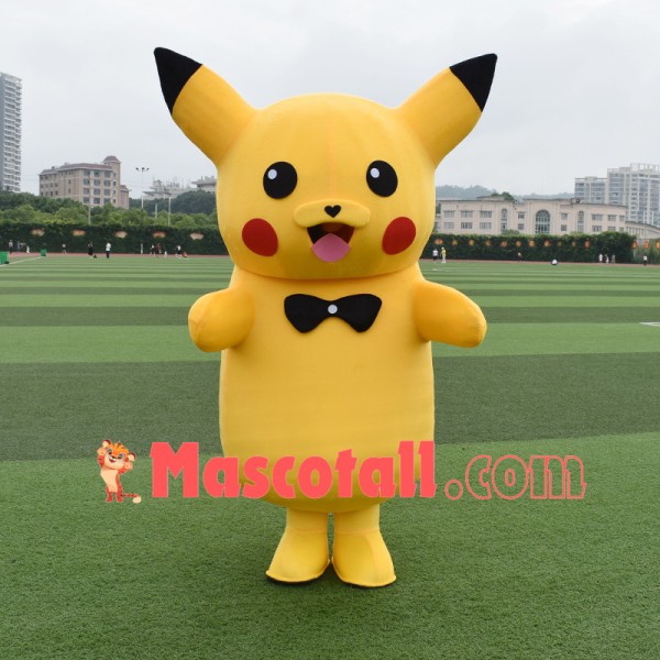 Likable Pikachu Mascot Costume Wearing Tie
