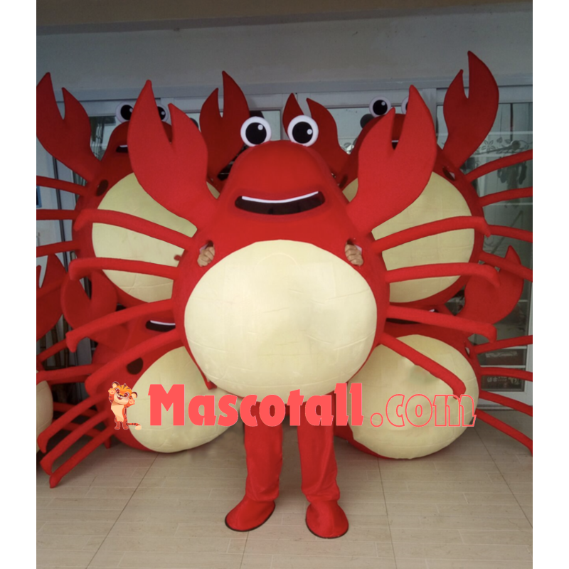 Cartoon Live Crab Brandishing Tongs Mascot Costume