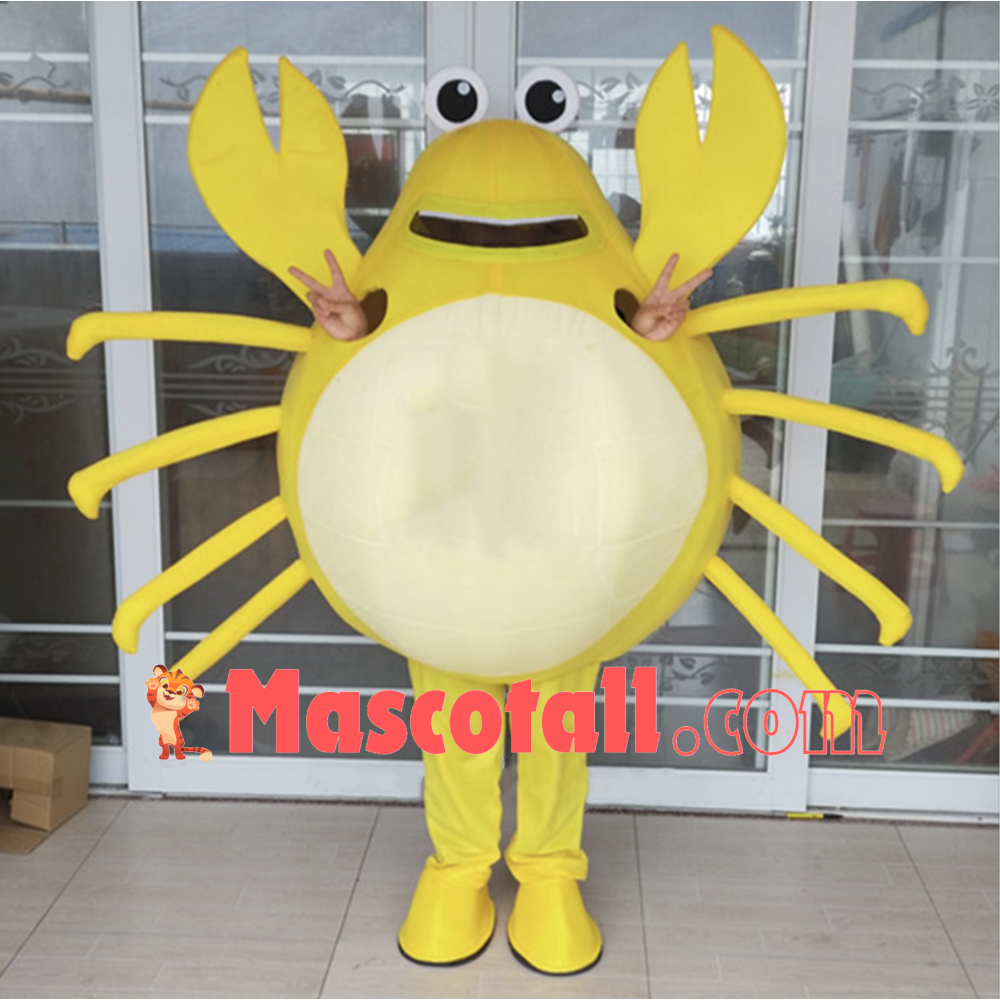 Cartoon Live Crab Brandishing Tongs Mascot Costume