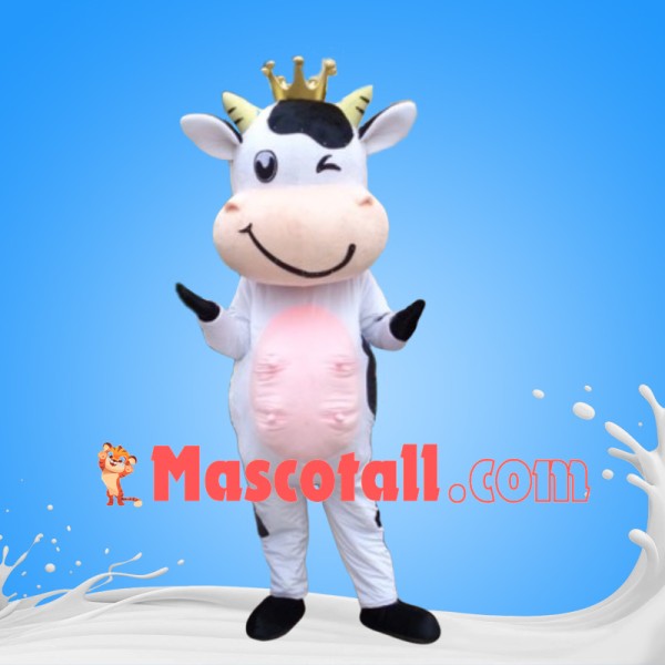 Crown Dairy Cow With Large Milk Production Mascot Costume