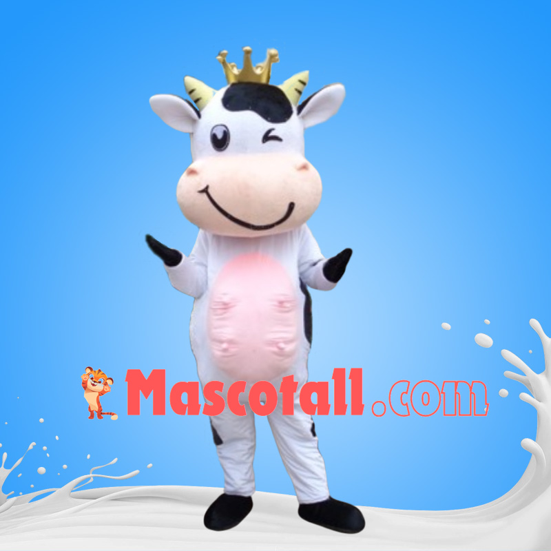 Crown Dairy Cow With Large Milk Production Mascot Costume