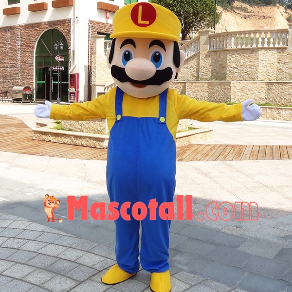 Yellow Plumber Luigi Mario Cartoon Mascot Costume