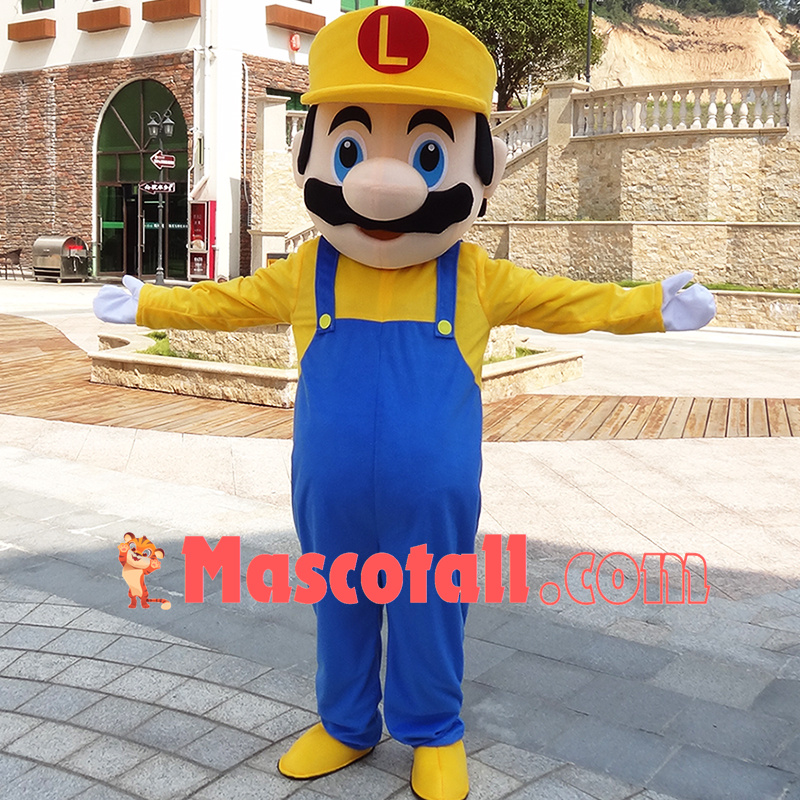 Yellow Plumber Luigi Mario Cartoon Mascot Costume