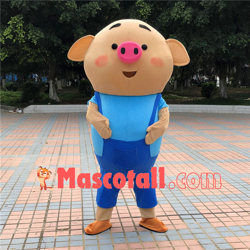 Lively Snot Pig in Suspenders Mascot Cartoon Costume