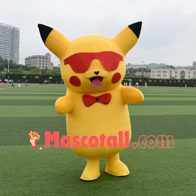 Excited Pikachu With Red Glasses Mascot Costume