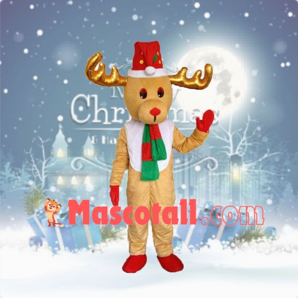 Christmas Elk With Golden Horns Mascot Costume