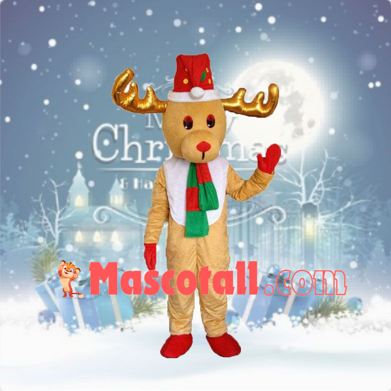 Christmas Elk With Golden Horns Mascot Costume